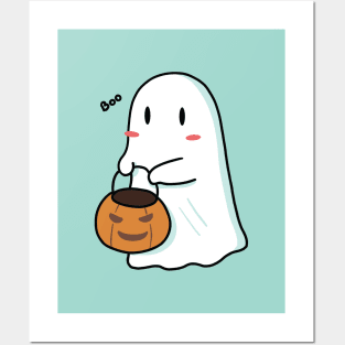 Cute Little Ghost on Halloween Illustration Posters and Art